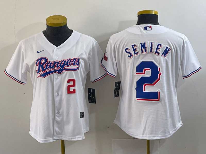 Women%27s Texas Rangers #2 Marcus Semien Number White 2024 Gold Collection Limited Cool Base Jersey